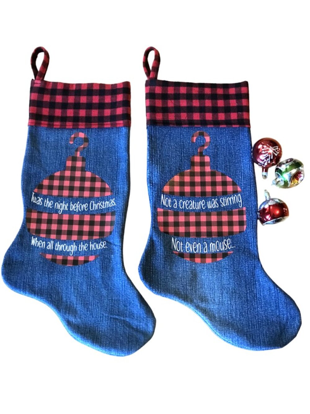 Handmade Old-Fashioned Christmas Stockings Set of 2 Denim Twas Night Before ...
